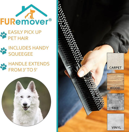 Original Pet Hair Rubber Broom with Squeegee, with 58" Telescopic Handle for Car