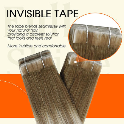 Tape in Human Hair Extensions Color 3/8/22 Brown and Blonde Tape in Hair Extensi