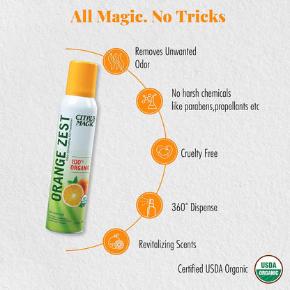 Organic Natural Odor Eliminating Air Freshener Spray, Orange Zest, 3-Ounce, Pack