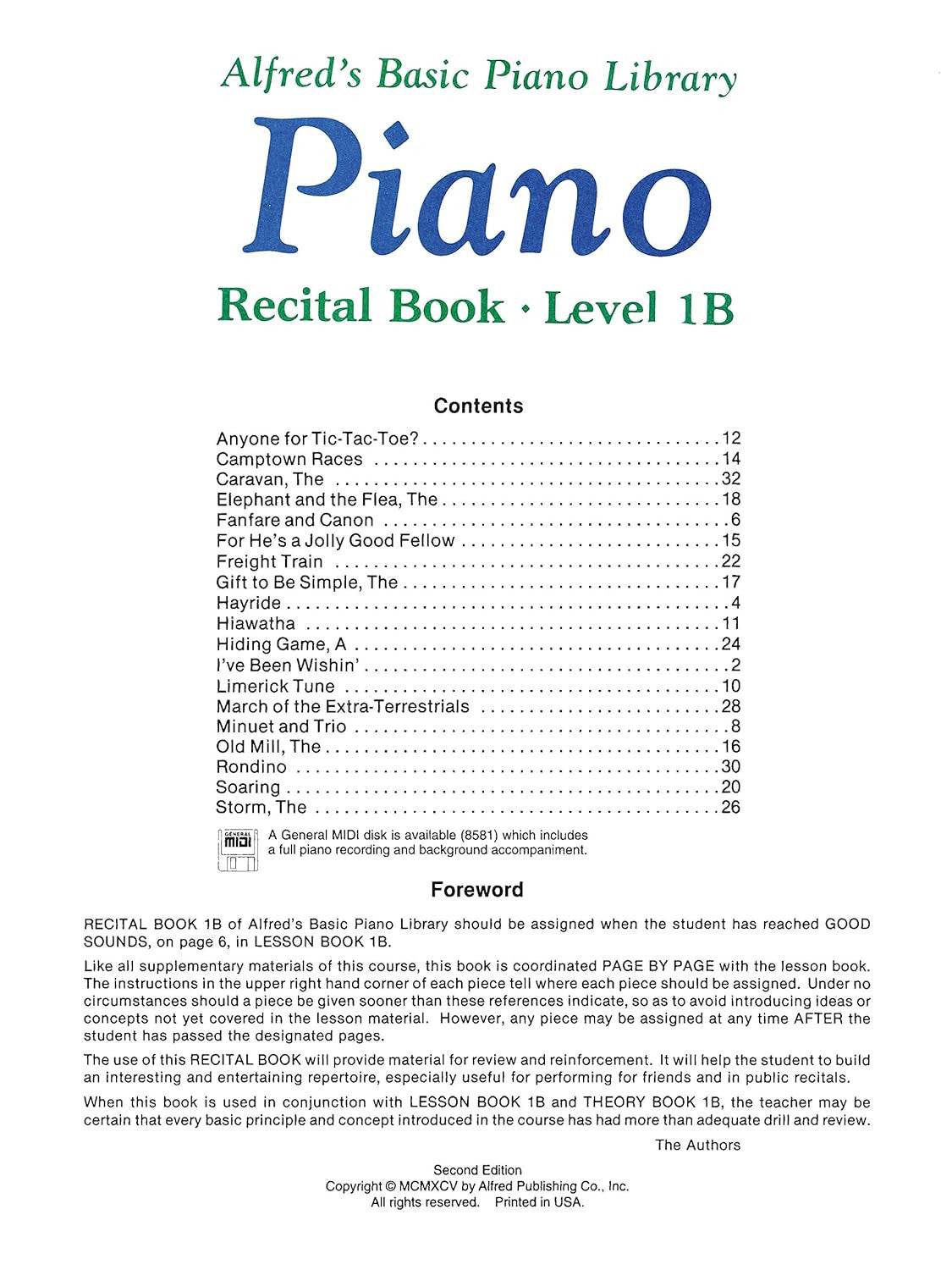 Alfred'S Basic Piano Library: Piano Recital Book Level 1B