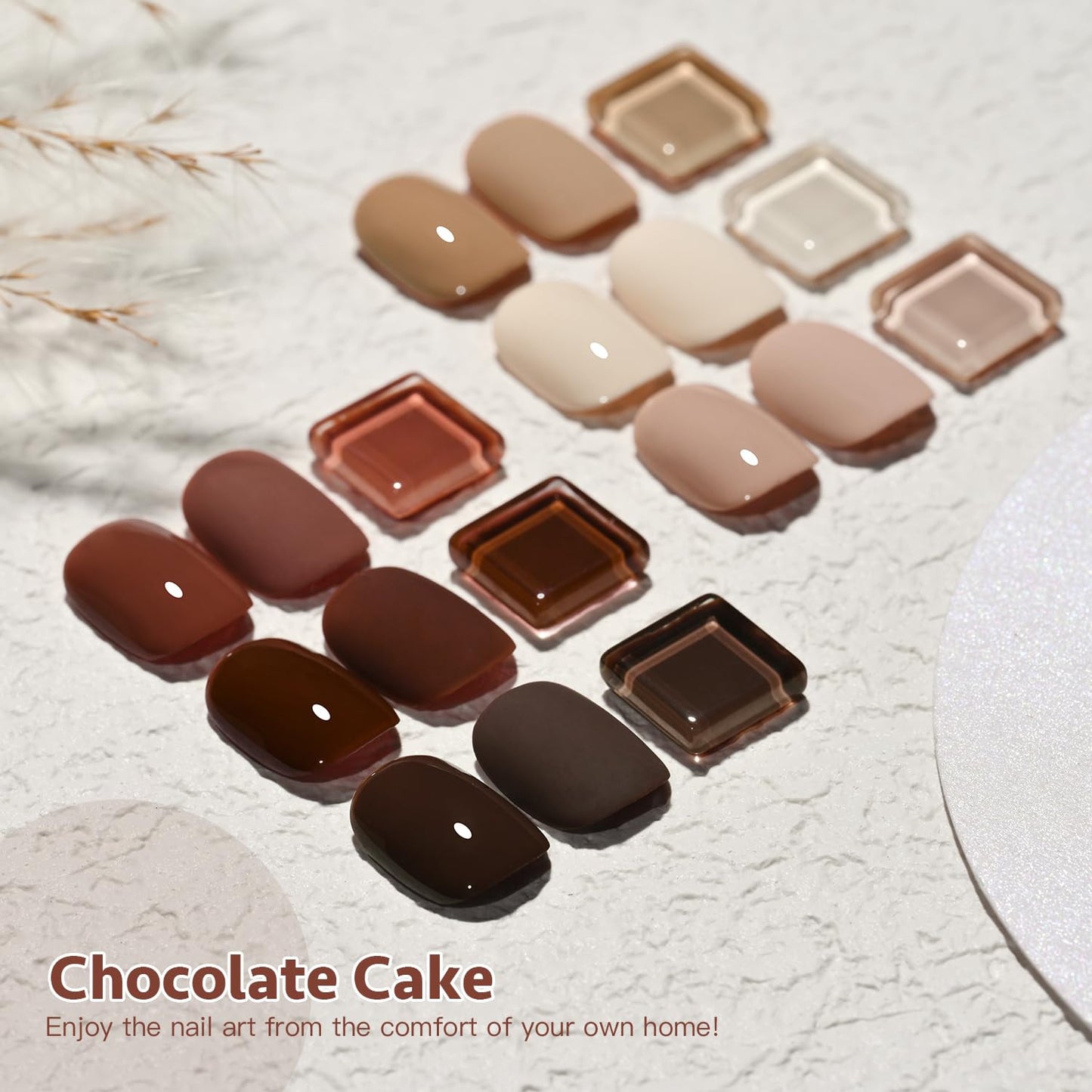 Nude Brown Fall Gel Nail Polish Set, 6 Colors White Beige Dark Tan Taupe Soak of