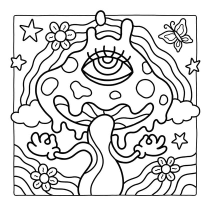 Trippy & Groovy: Psychedelic Coloring Book for Adults Featuring Mushrooms, Alien