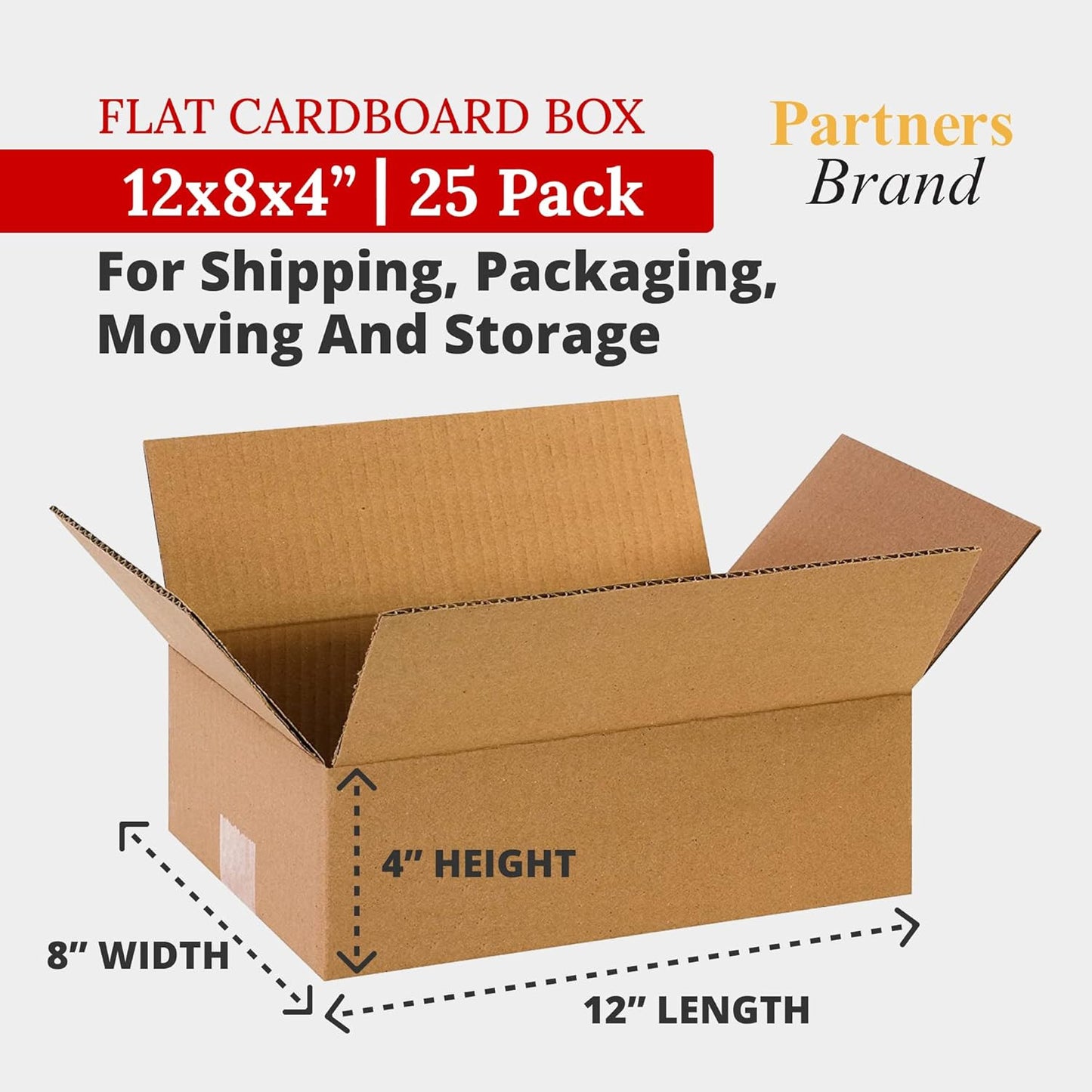 12 X 8 X 4 Corrugated Cardboard Boxes, Flat 12"L X 8"W X 4"H, Pack of 25 | Shipp
