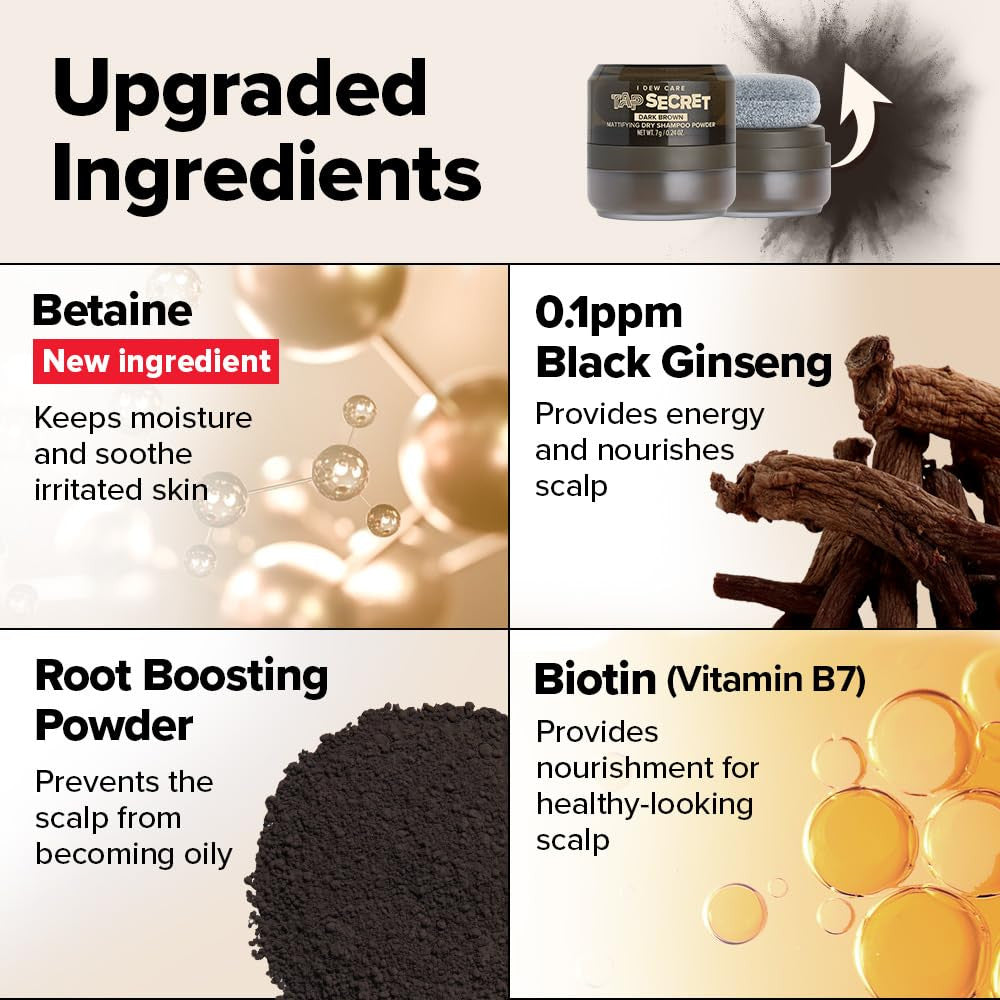 Tap Secret Dry Shampoo Powder with Biotin - Tap Secret Dark Brown | Strengthenin