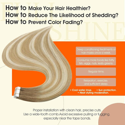 Ombre Tape in Hair Extensions Real Human Hair Color 6/27/60 Balayage Blonde Invi