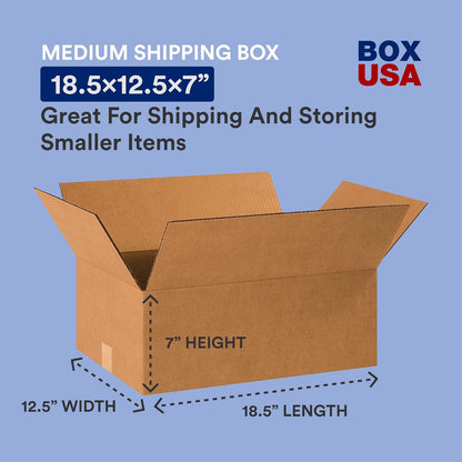 18 1/2 X 12 1/2 X 7 Corrugated Cardboard Boxes, Medium 18.5"L X 12.5"W X 7"H, Pa