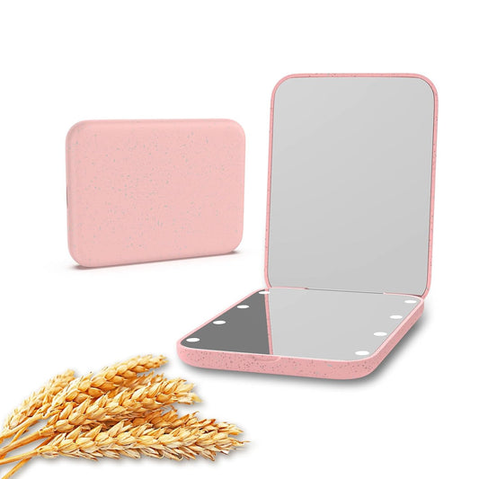 Wheat Straw Pocket Mirror, 1X/3X Magnification Travel Mirror for Purse, Lighted