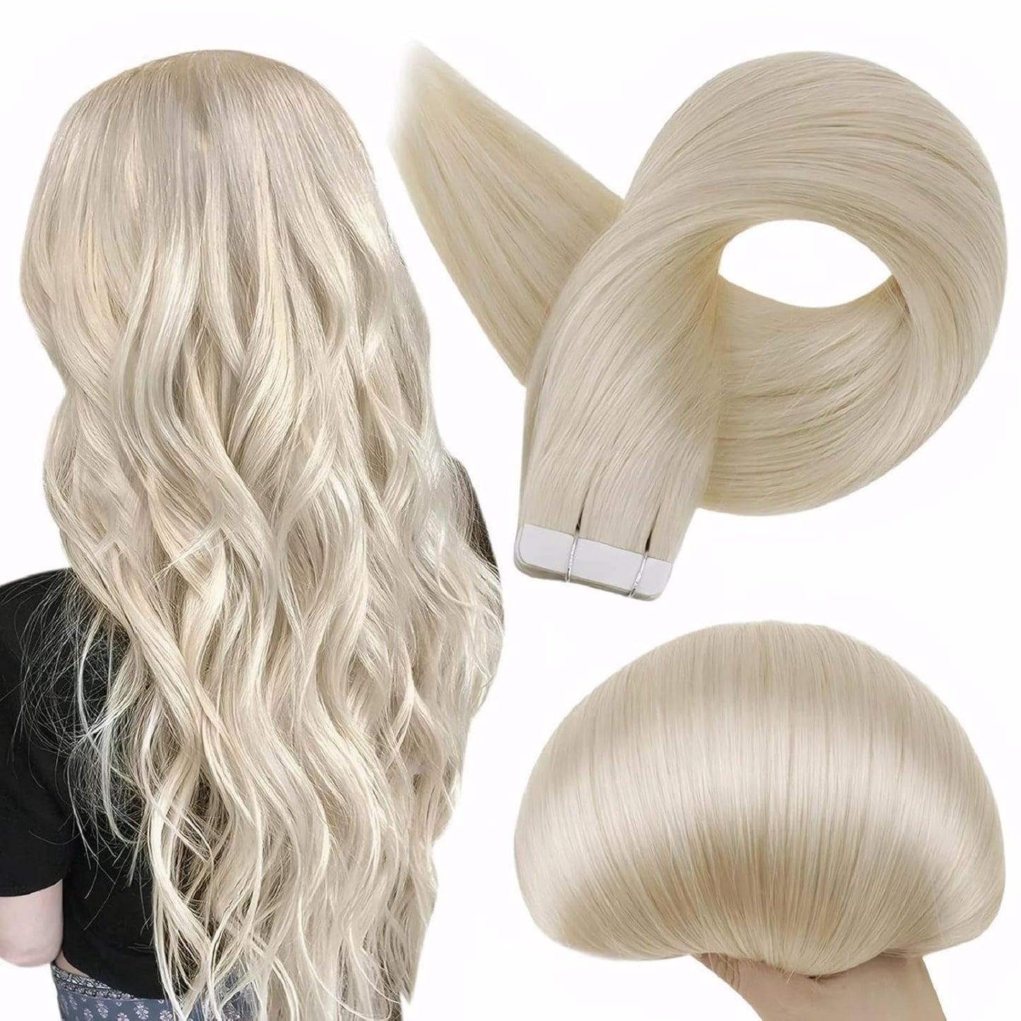 Tape in Hair Extensions Human Hair 60 Platinum Blonde Tape Hair Extensions Real