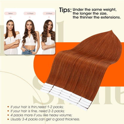 Tape in Extensions Color 550 Red Orange Double Sided Tape in Hair Extensions Hum