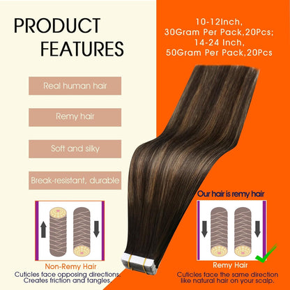 Tape in Hair Extensions Rooted Tape in Extensions Real Human Hair 18Inch Straigh