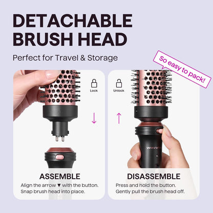 Thermal Brush, 1 1/2 Inch Heated round Brush with Detachable Head, Velvet Pouch