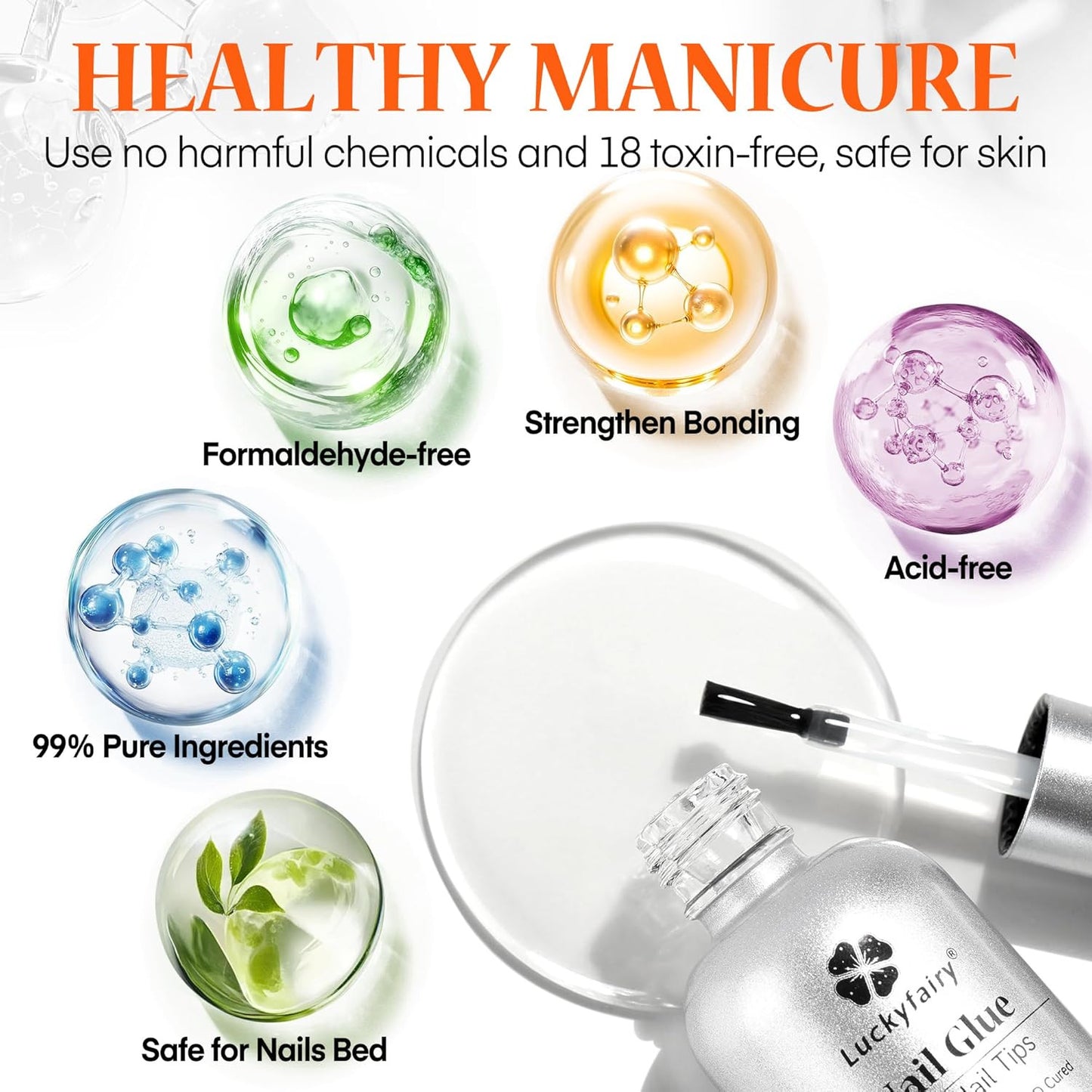 9 in One Nail Glue Gel for Acrylic Nail Tips, Super Strong Long-Lasting, Curing