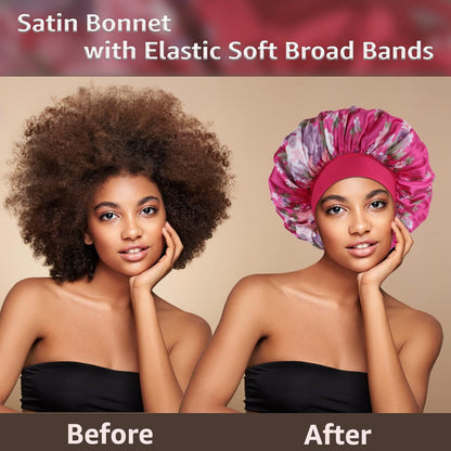 3 Pack Satin Bonnet Silk Hair Bonnet for Sleeping, Sleep Bonnets for Women Large