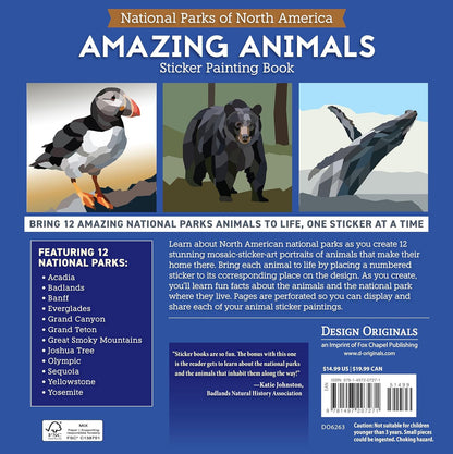 National Parks of North America Amazing Animals Sticker Painting Book: 12 Super