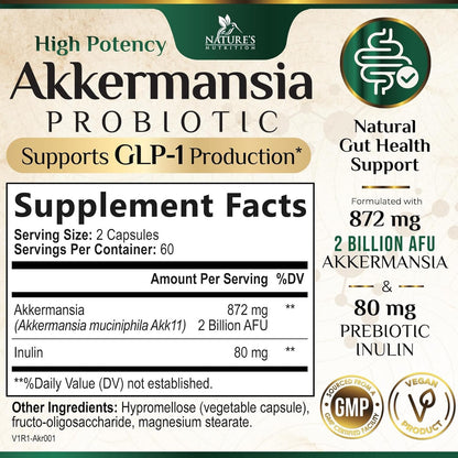 Akkermansia Probiotic Supplement for Women & Men, Akkermansia Muciniphila GLP 1