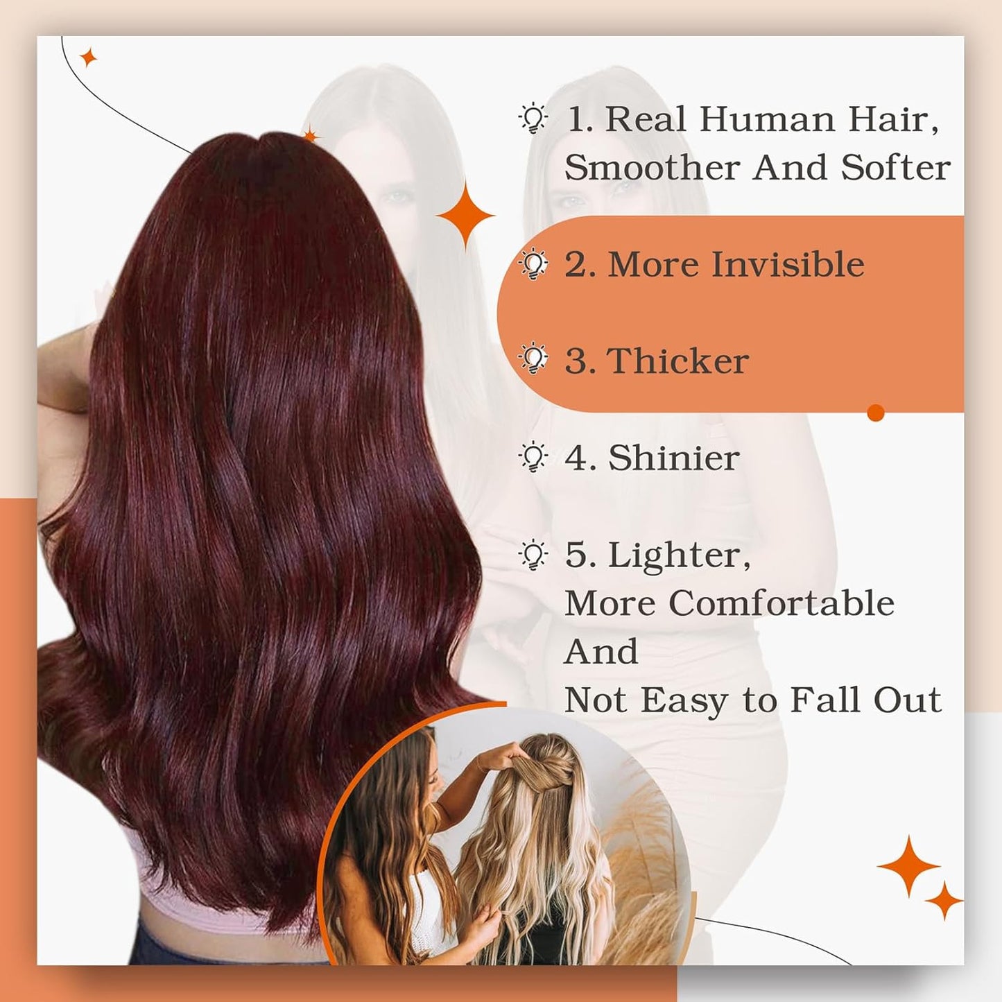 Tape in Extensions Wine Red Tape in Hair Extensions Human Hair for Women 16 Inch