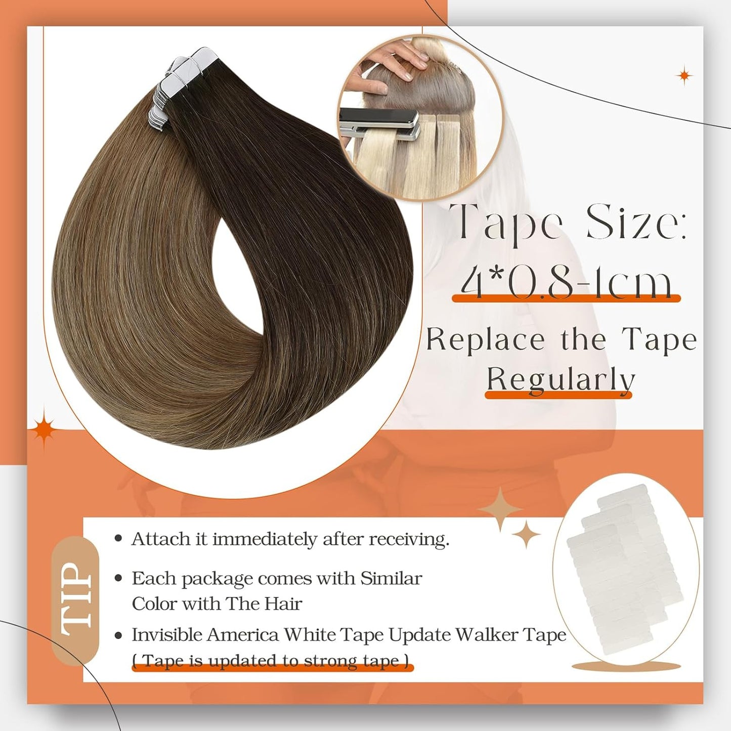 Tape in Extensions Human Hair Balayage Tape in Hair Extensions Dark Brown to Che