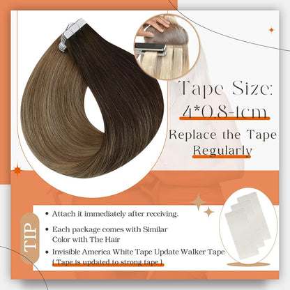 Tape in Extensions Human Hair Balayage Tape in Hair Extensions Dark Brown to Che