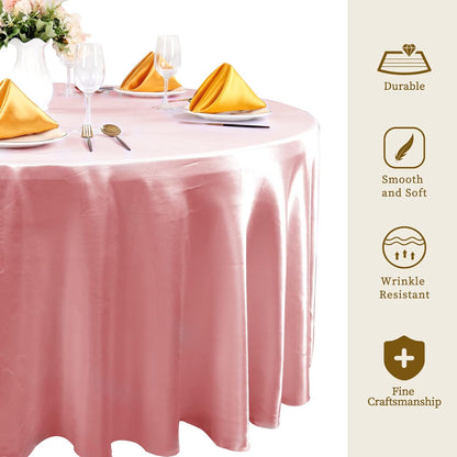 6 Pack 120 Inch Rose Gold round Tablecloth - Premium Silky Satin Tablecloth Over