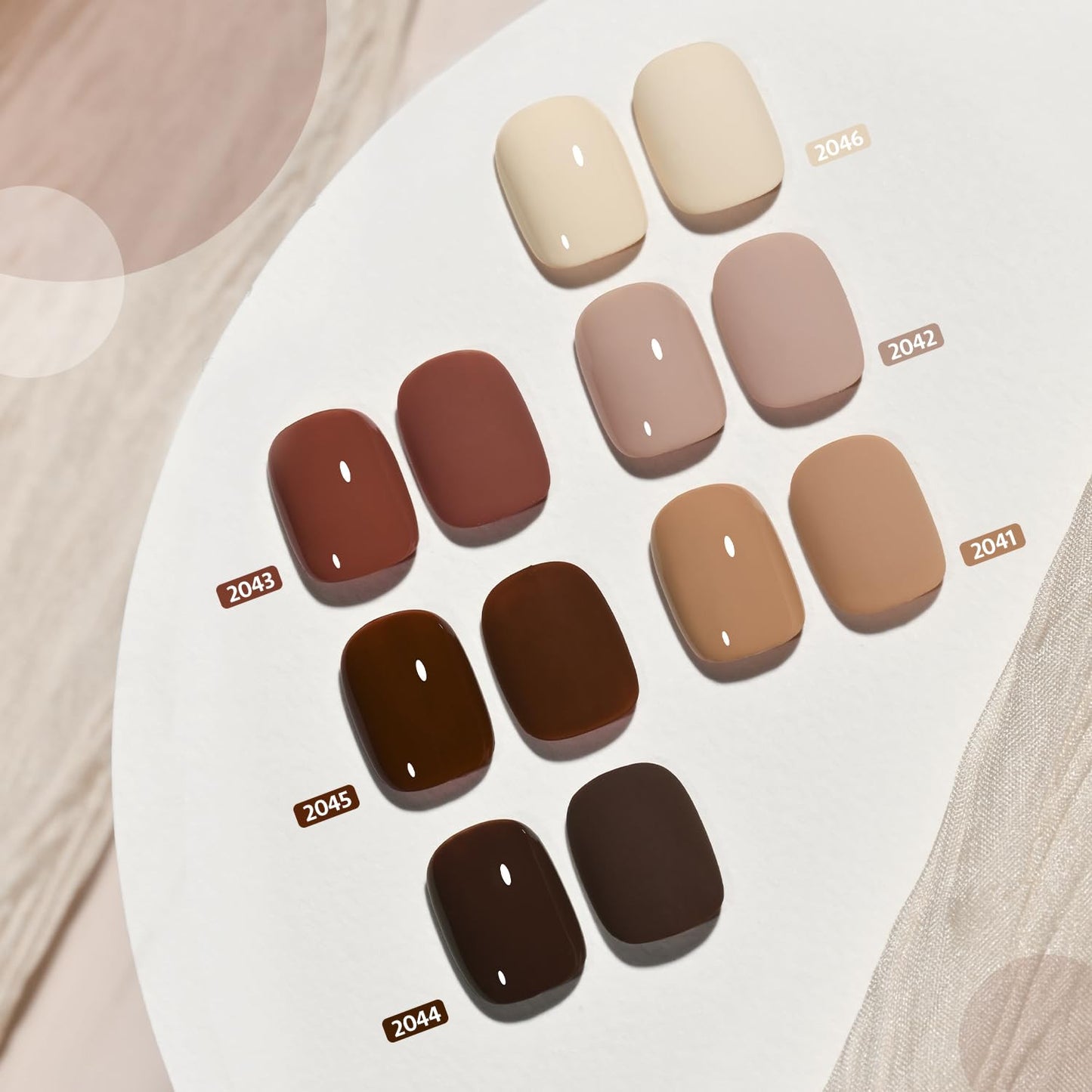 Nude Brown Fall Gel Nail Polish Set, 6 Colors White Beige Dark Tan Taupe Soak of