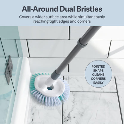 Tub & Tile Brush - Bathroom Cleaning Brush, Extendable Handle, All-Around Dual B