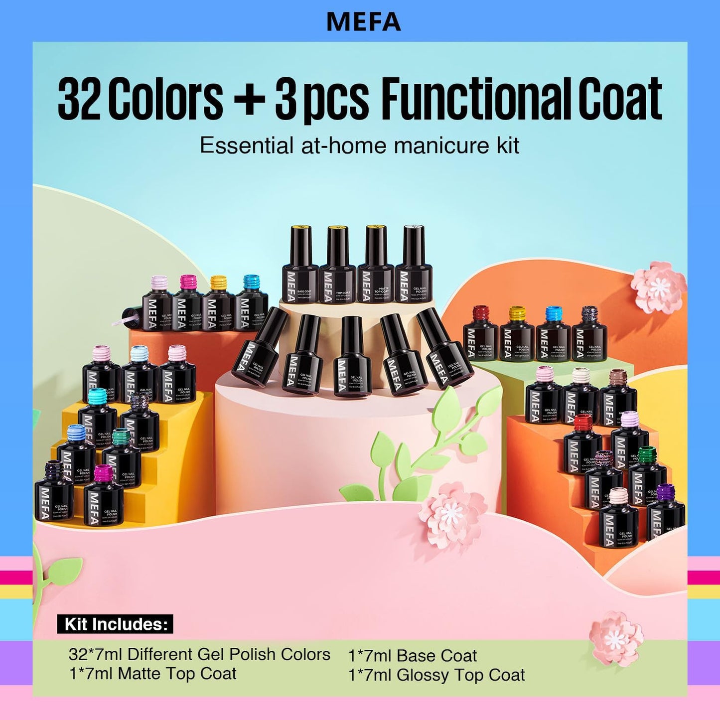 35 Pcs Gel Nail Polish Set, 32 Colors Spring Collection Gel Nail Polish Pink Gre