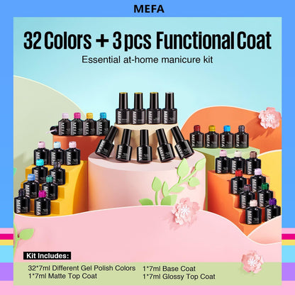 35 Pcs Gel Nail Polish Set, 32 Colors Spring Collection Gel Nail Polish Pink Gre
