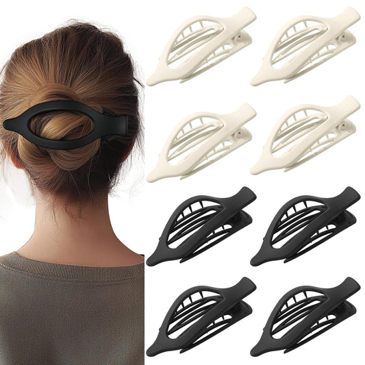 8 Pack Black and White Flat Hair Clips – Matte French Claw Clips for Women, Neut