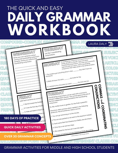 The Quick and Easy Daily Grammar Workbook: Grammar Activities for Middle and Hig