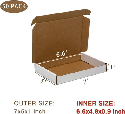 50 Pack 7X5X1 Inches Small Shipping Boxes, White Corrugated Cardboard Boxes, Mov