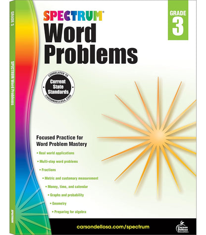 Spectrum Word Problems 3Rd Grade Math Workbook, Geometry, Algebra Prep, Fraction