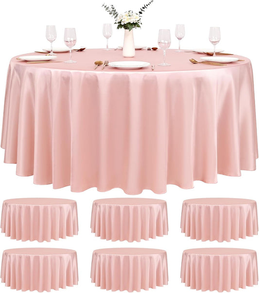 6 Pack Rose Gold round Tablecloth, 120 Inch Rose Gold Satin Fabric Tablecloth fo