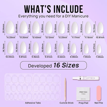 White Press on Nails Short - Soft Gel Press on Nails Almond, White Glue on Nails