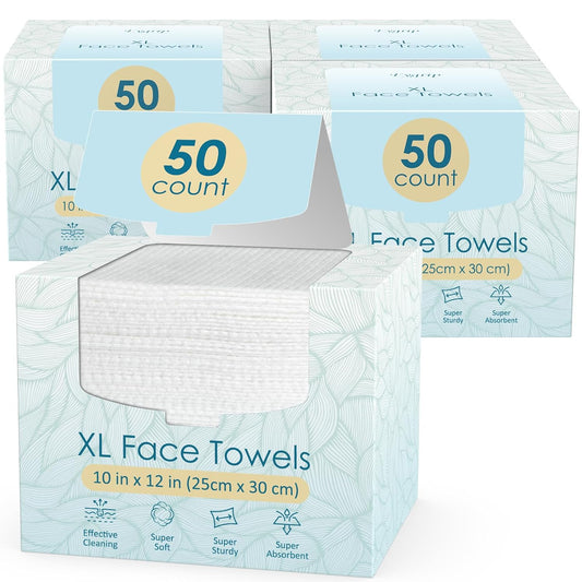 200 Count (4 Box) XL Disposable Face Towels 10” X 12”, 100% Viscose Fibre, Soft