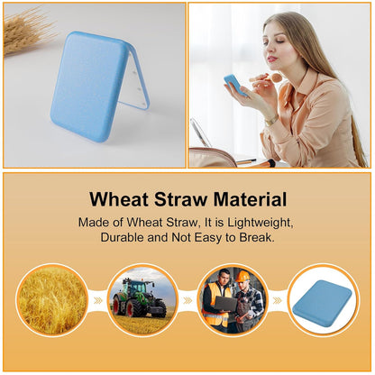 Wheat Straw Pocket Mirror, 1X/3X Magnification Travel Mirror for Purse, Folding