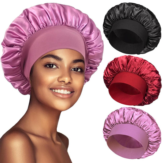 3 Pack Satin Bonnet Silk Hair Bonnet for Sleeping, Sleep Bonnets for Women Large