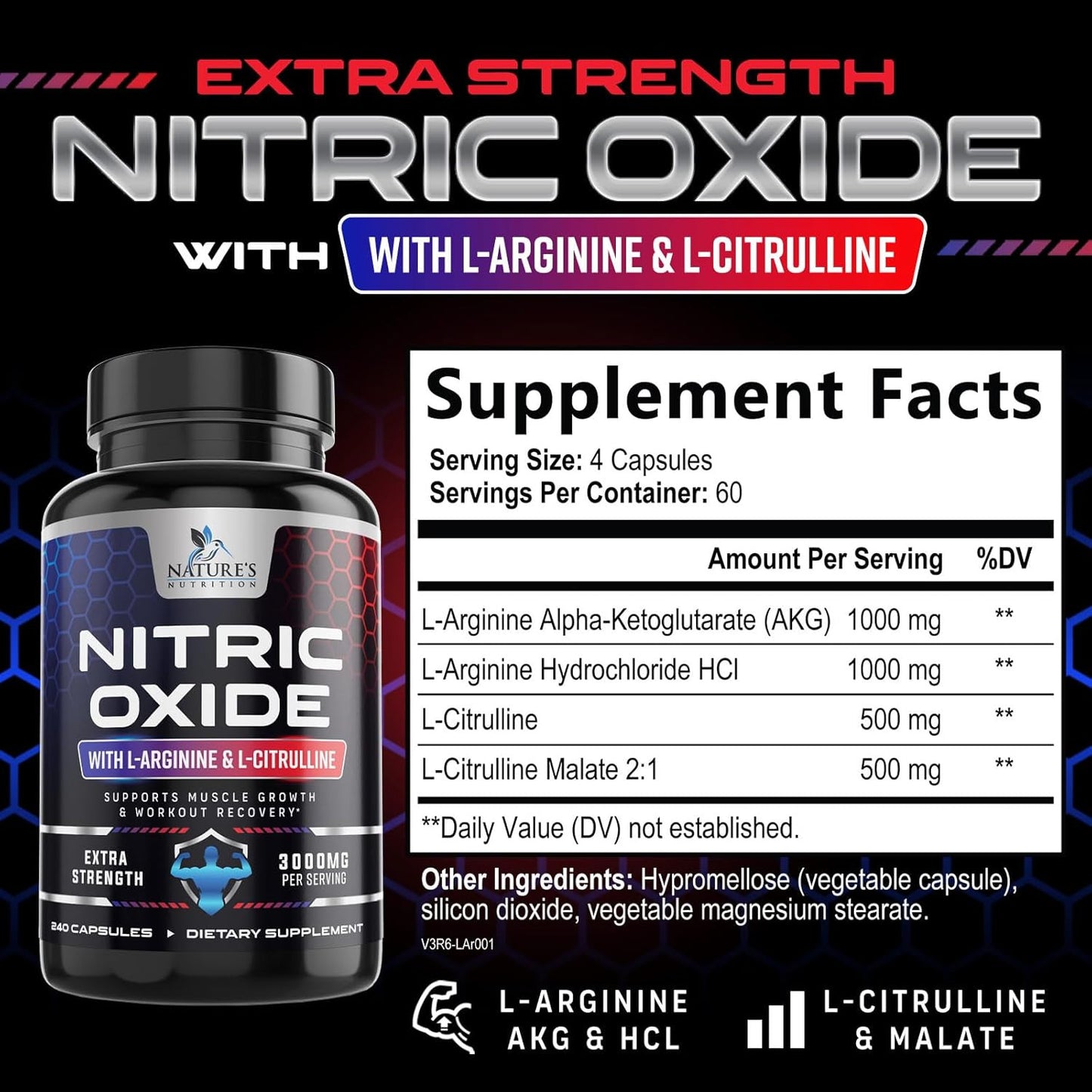 Nitric Oxide Booster Extra Strength 3000Mg - L Arginine 3X Strength Nitric Oxide