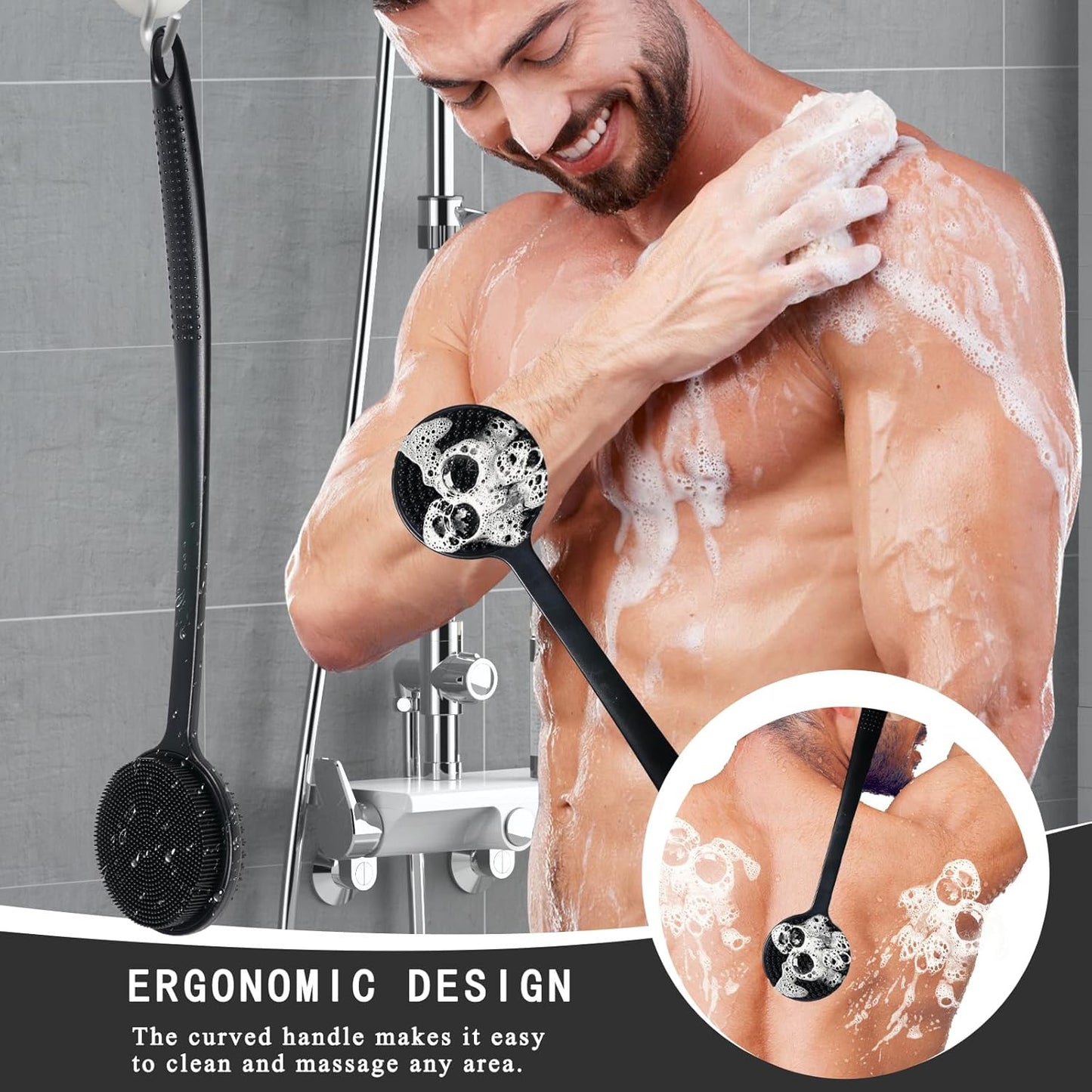 2 Pack Back Scrubber for Shower, 17In Lengthen Long Handle Body Brush, Double Si