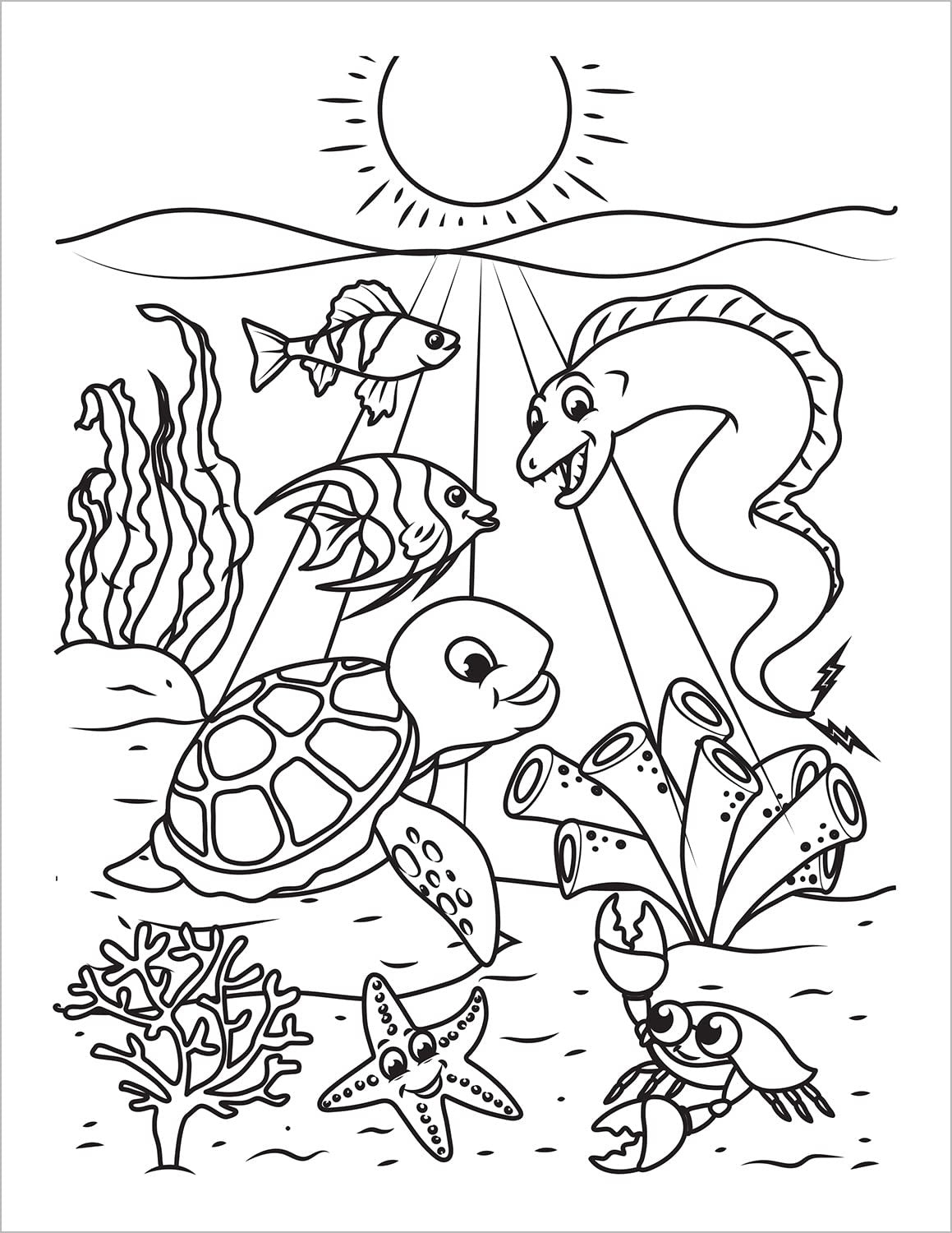 Ocean Coloring Book: Fish & Underwater Sea Animals to Color for Kids Ages 4-8 (C