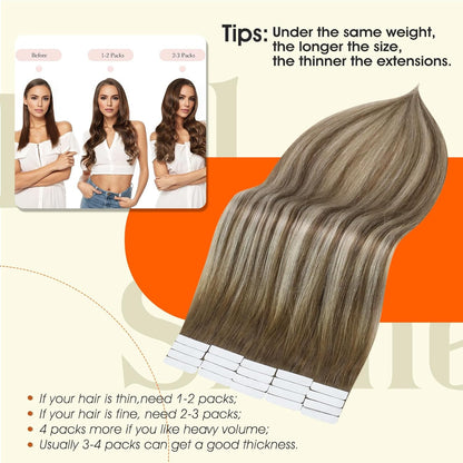 Ombre Tape in Hair Extensions Human Hair 12Inch Seamless Tape in Extensions 6/60