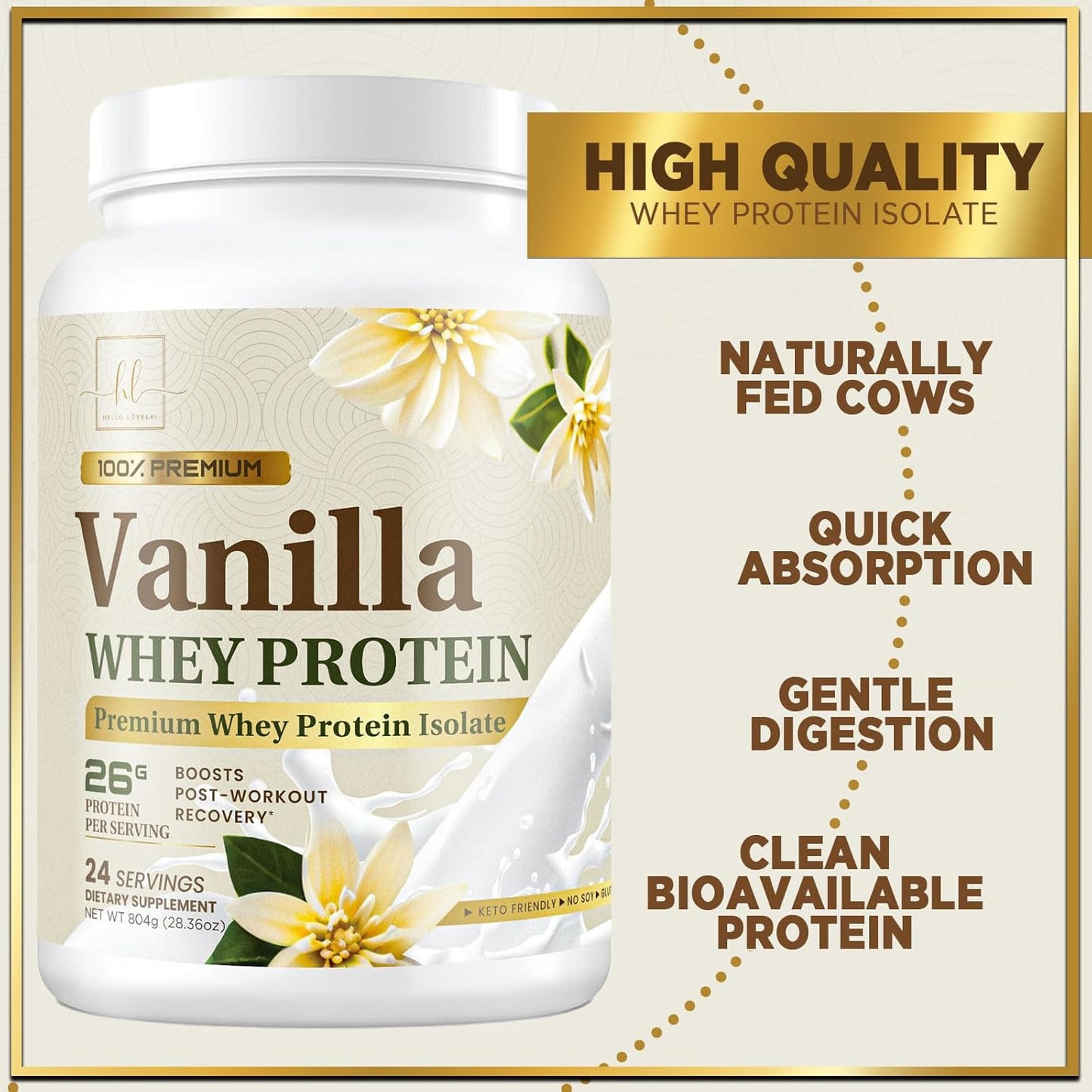 100% Whey Protein Powder, Creamy Vanilla Whey Isolate 26G Protein & Bcaas - Supp