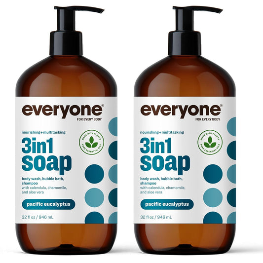 3-In-1 Soap, Body Wash, Bubble Bath, Shampoo, 32 Ounce (Pack of 2), Pacific Euca