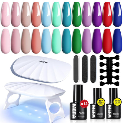 19 Pcs Gel Nail Polish Kit with U V Light, 12 Colors All Seasons Soak off Gel Po