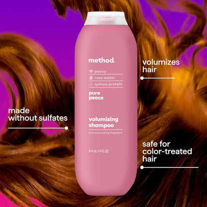 Volumizing Shampoo, Pure Peace with Rose, Peony, and Pink Sea Salt Scent Notes,