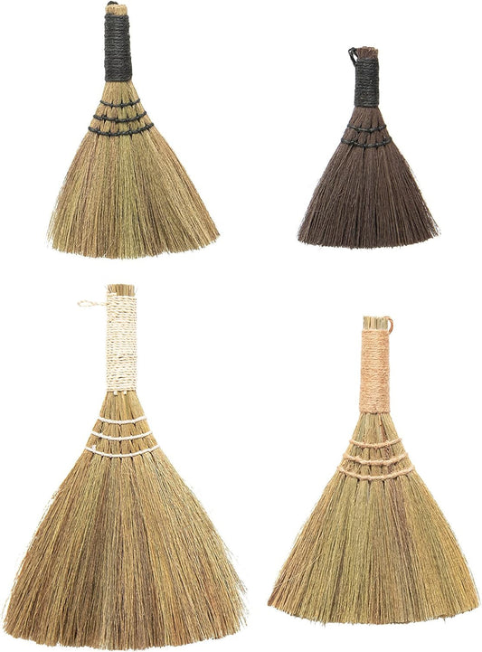 Whisk Brooms with Yarn Wrapped Handles, Multi Color Neutrals, Set of 4