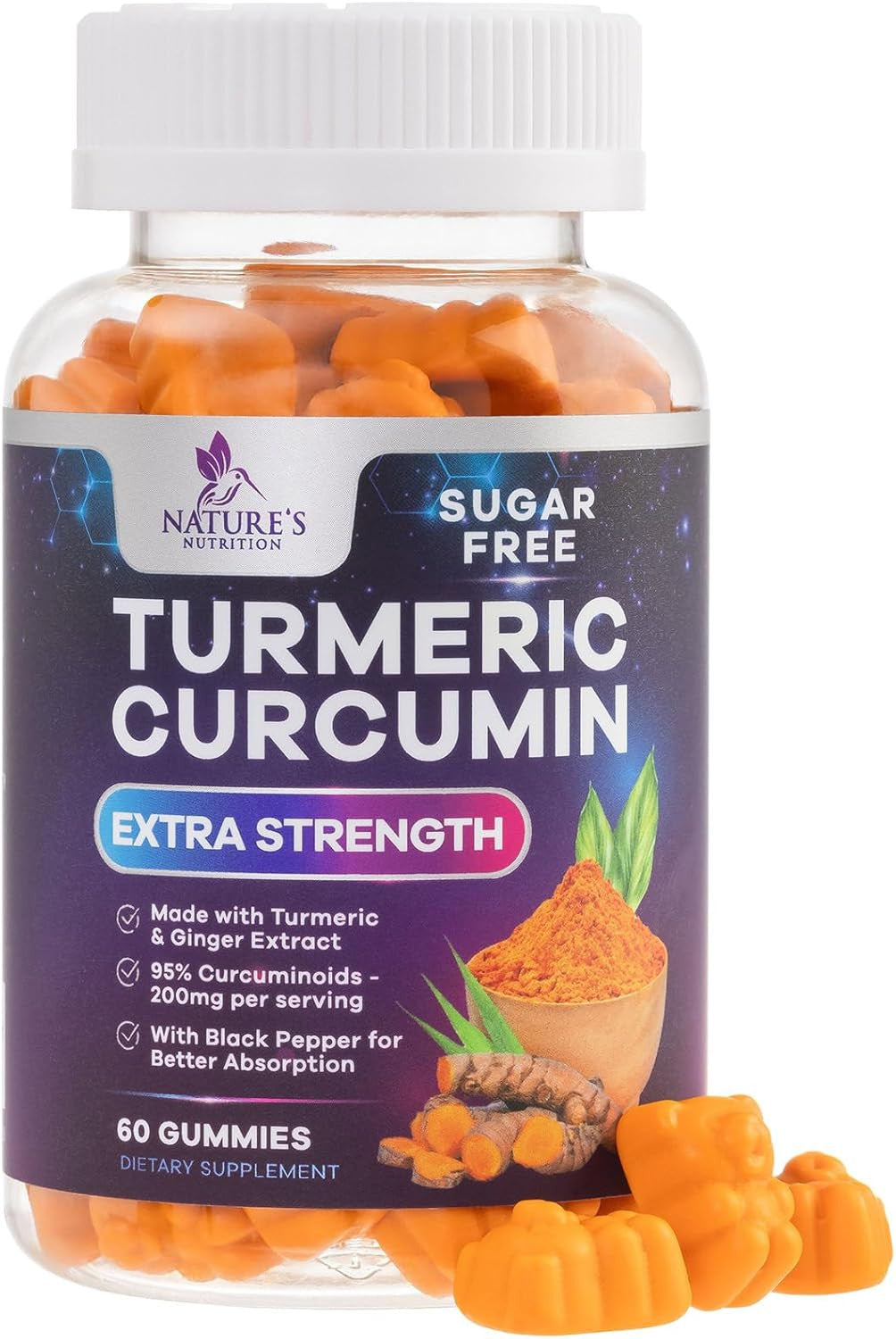 Turmeric Supplement Gummies Sugar Free - Turmeric Curcumin and Ginger Gummies wi