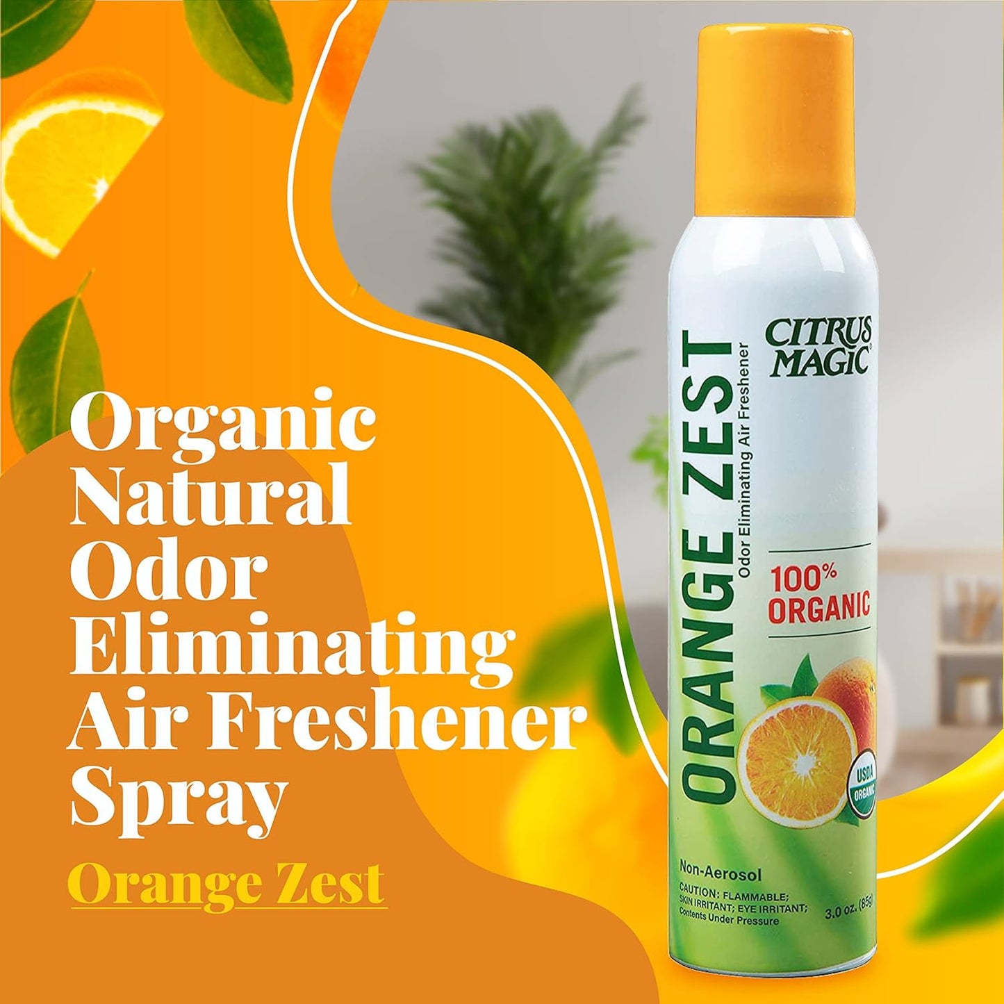 Organic Natural Odor Eliminating Air Freshener Spray, Orange Zest, 3-Ounce, Pack