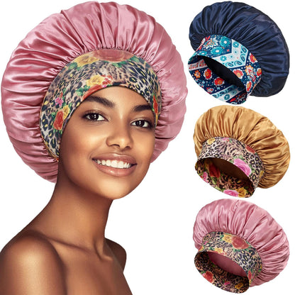 3 Pack Satin Bonnet Silk Hair Bonnet for Sleeping, Sleep Bonnets for Women Large