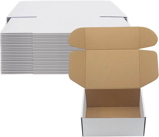 9X7X4 Inch Shipping Boxes Set of 25， White Corrugated Cardboard Box Mailer Boxes