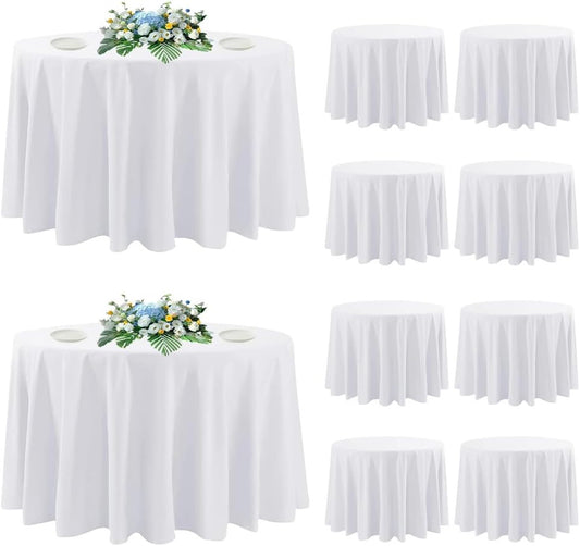 10 Pack round Tablecloth White 120 Inch, Stain Resistant and Wrinkle Polyester F